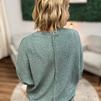 Brushed Melange Drop Shoulder Oversized Top - Ash Jade