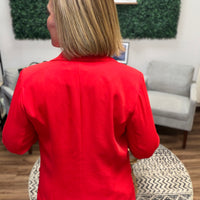 Eco-Friendly Recycled Poly Shirred Sleeve Blazer - True Red