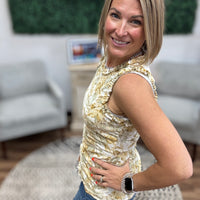 Floral Ribbed Tank with Ruffle Detail - Lemon/Sage