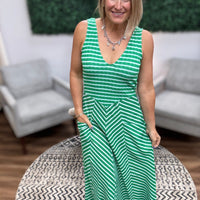 Luciana Striped Tank Dress - Green/White