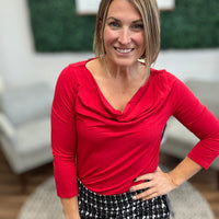 Liverpool - 3/4 Sleeve Draped Neck Knit Top