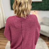 Brushed Melange Drop Shoulder Oversized Top - Eggplant