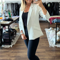 Eco-Friendly Recycled Poly Shirred Sleeve Blazer - Dove Grey