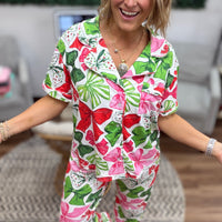 Christmas Bows Lounge Pant + Top Pajama Set