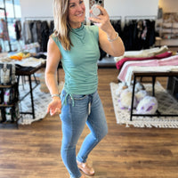 Hannah - Ruched Cinch Waist Mock Neck Top