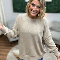 Brushed Melange Drop Shoulder Oversized Top - Ash Mocha