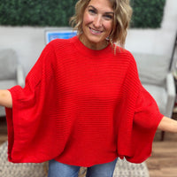 Meg Pullover Poncho - Red