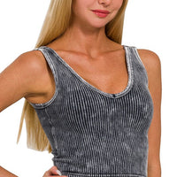 Washed Ribbed Cropped Tank with Removable Bra Pads