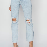 Risen - Acid Wash High Rise Knee Distressed Ankle Jeans