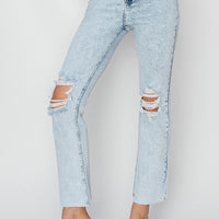 Risen - Acid Wash High Rise Knee Distressed Ankle Jeans