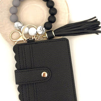 Vegan Leather Card Wallet with Silicone Beaded Bangle