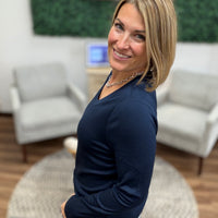 Liverpool - Long Sleeve Scoop Neck Knit Top - Dark Navy