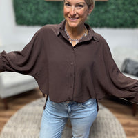 Sloane Button Up Dolman Top - Chocolate