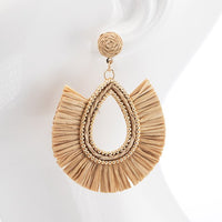 Teardrop Shaped Raffia Straw Earrings