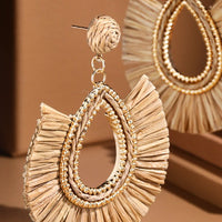 Teardrop Shaped Raffia Straw Earrings
