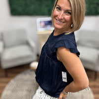 Liverpool - Flutter Sleeve Woven Blouse with Trim Detail