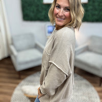 Brushed Melange Drop Shoulder Oversized Top - Ash Mocha