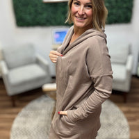 Open Front Longline Cardigan with Hoodie - Taupe