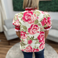 Floral Printed Woven Contrast Edge Ruffled Blouse