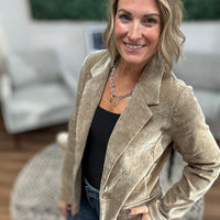 Liverpool - Velvet Fitted Collared Long Sleeve Blazer