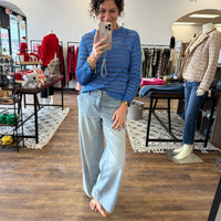 Round Neck Open Gauge Sweater - Blue