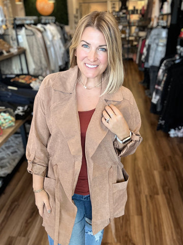 Peachskin Trench Jacket with Drawstrings