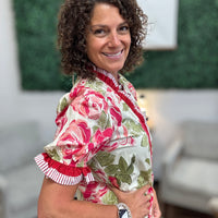 Floral Printed Woven Contrast Edge Ruffled Blouse