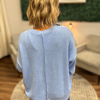 Brushed Melange Drop Shoulder Oversized Top - Cornflower Blue