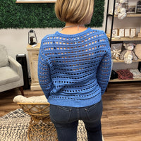 Round Neck Open Gauge Sweater - Blue