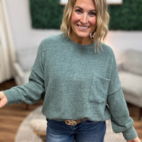 Brushed Melange Drop Shoulder Oversized Top - Ash Jade