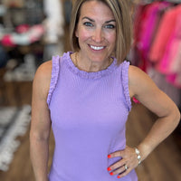 Ribbed Tank with Ruffle Detail - Lavender