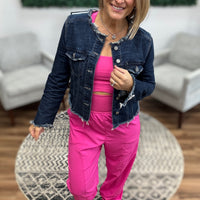 Sleeveless Jogger Jumpsuit with Cut Out - Hot Pink