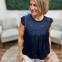 Liverpool - Flutter Sleeve Woven Blouse with Trim Detail