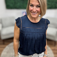 Liverpool - Flutter Sleeve Woven Blouse with Trim Detail