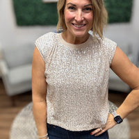 Sequin Bubble Muscle Tank - Champagne