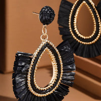 Teardrop Shaped Raffia Straw Earrings