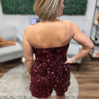 Sequin Velvet Strapless Romper