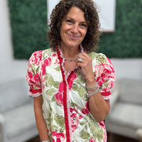 Floral Printed Woven Contrast Edge Ruffled Blouse