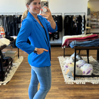 Eco-Friendly Recycled Poly Shirred Sleeve Blazer - Electric Blue