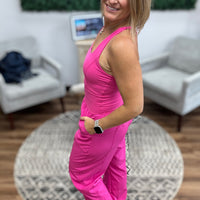 Sleeveless Jogger Jumpsuit with Cut Out - Hot Pink