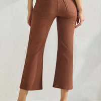 Solid Cropped Work Pants - Coffee