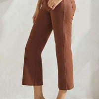 Solid Cropped Work Pants - Coffee