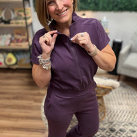 Modal Scuba Zip-Front Jumpsuit - Plum