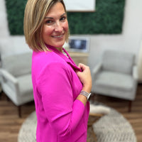 Eco-Friendly Recycled Poly Shirred Sleeve Blazer - Bright Flamingo