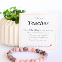 To the Best Teacher -  Beaded Stretch Bracelet W/Apple Charm