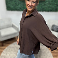 Sloane Button Up Dolman Top - Chocolate
