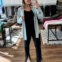 Annie - Slit Hem and Pintuck Flare Stretch Pants