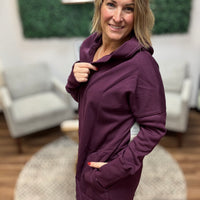 Open Front Longline Cardigan with Hoodie - Plum