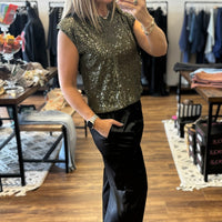 Sequin Bubble Muscle Tank - Olive