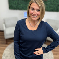 Liverpool - Long Sleeve Scoop Neck Knit Top - Dark Navy